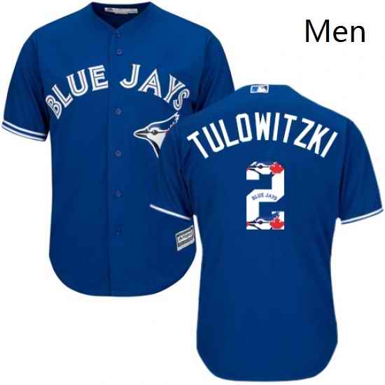 Mens Majestic Toronto Blue Jays 2 Troy Tulowitzki Authentic Blue Team Logo Fashion MLB Jersey